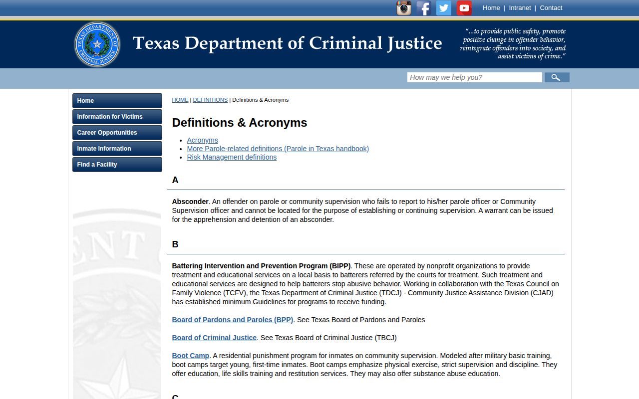 Ellis County inmate release date calculation and TDCJ definitions