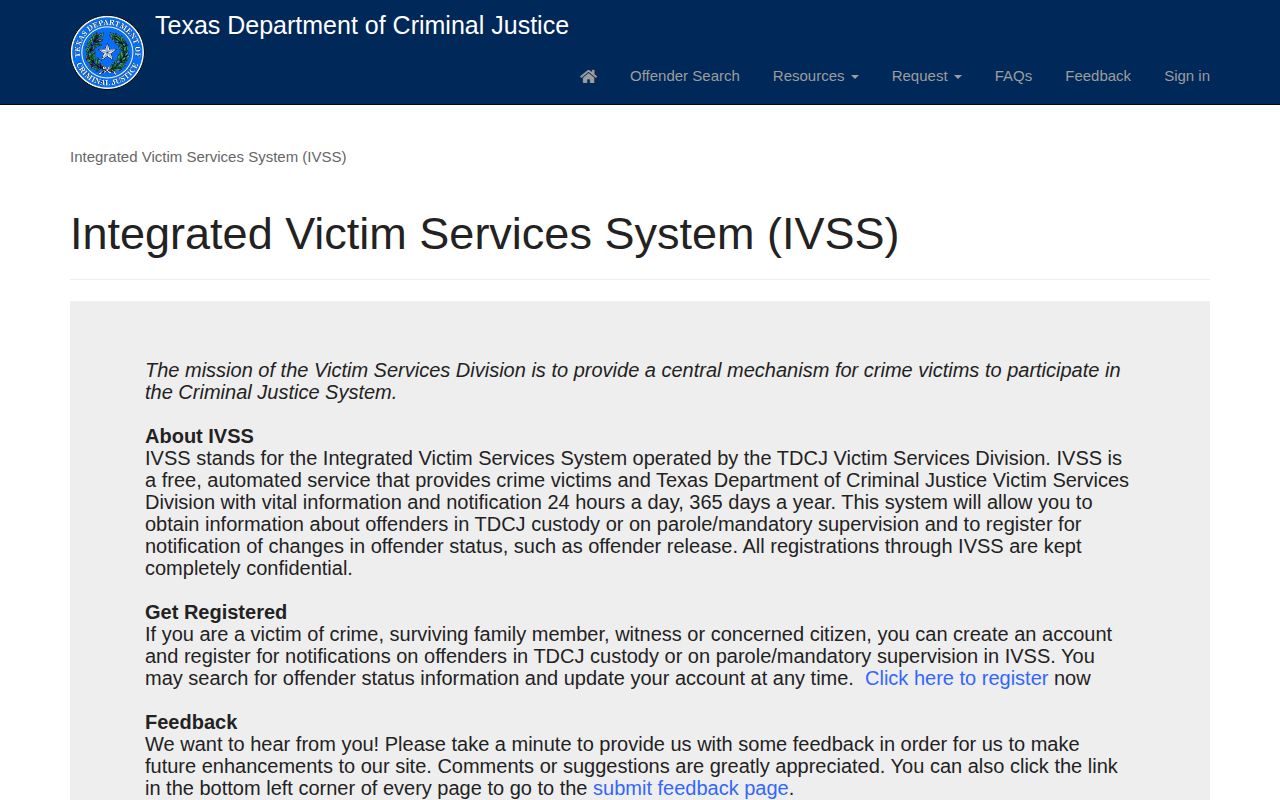 Ellis County TDCJ IVSS inmate search and release alert registration